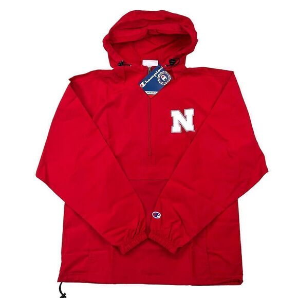 New Champion Men US S Red Anorak Windbreaker jacket Sport casual Logo  - Picture 1 of 12